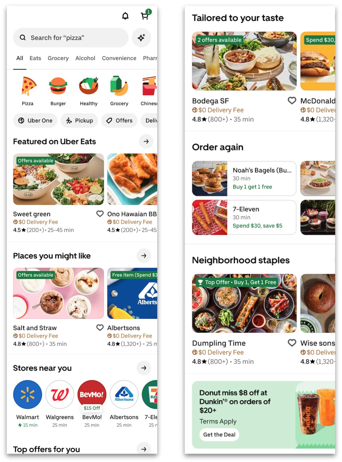 Пример персональной главной страницы Uber Eats
