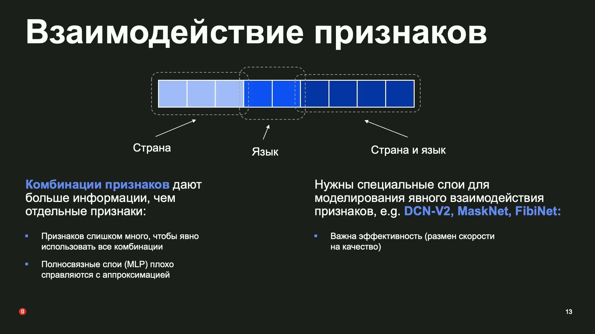 Явные сочетания признаков дополняют их отдельные значения. DCN-V2, MaskNet и FibiNet названы альтернативами; не все перечисленные модели объявлены внедрёнными.